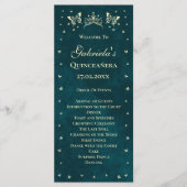 Emerald Green Gold Tiara Butterflies Quinceañera Programmakaart (Voorkant)