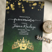 Emerald Green, Gold Tiara Quinceanera Kaart
