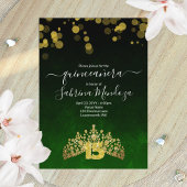 Emerald Green, Gold Tiara Quinceanera Kaart