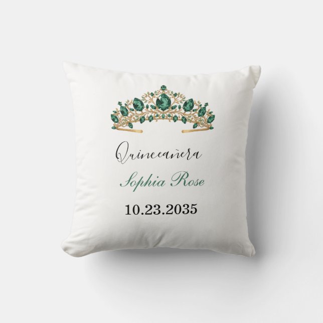 Emerald Green Gold Tiara Quinceañera Pillow Kussen (Voorkant)