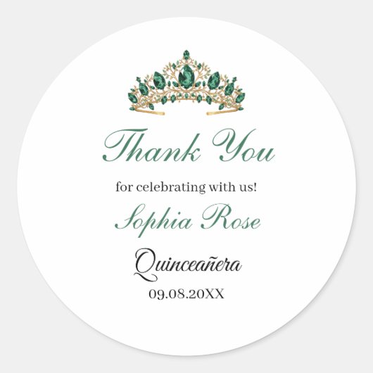Emerald Green Gold Tiara Quinceañera Sticker (Voorkant)