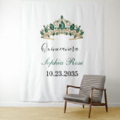 Emerald Green Gold Tiara Quinceañera Tapestry Wandkleed (In situ)