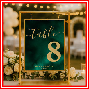 Emerald Green & Gold Trouwtafel Nummer Poster
