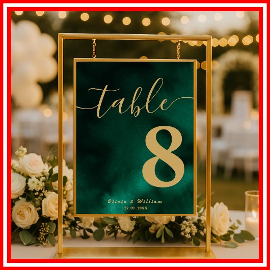 Emerald Green & Gold Trouwtafel Nummer Poster