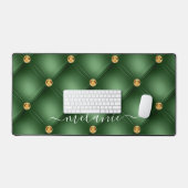 Emerald Green Gold Tuft Desk Mat met aangepaste na (Keyboard & Muis)