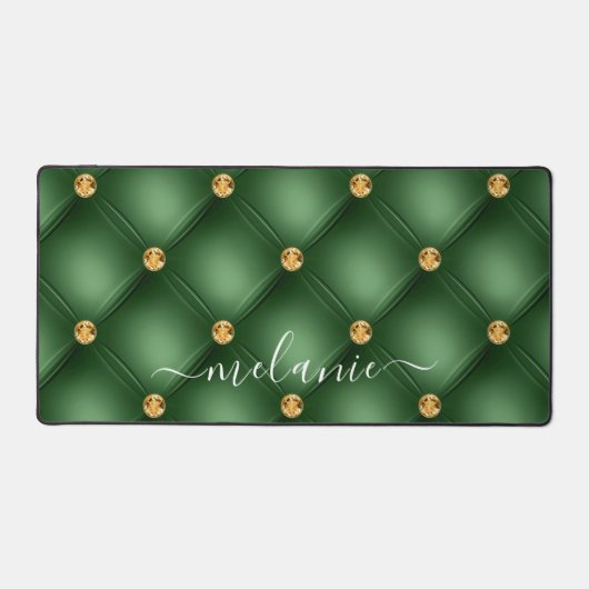 Emerald Green Gold Tuft Desk Mat met aangepaste na (Voorkant)