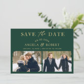 Emerald Green Gold Unieke penseelstreek 2 Foto Save The Date (Staand voorkant)