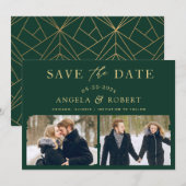 Emerald Green Gold Unieke penseelstreek 2 Foto Save The Date (Voorkant / Achterkant)