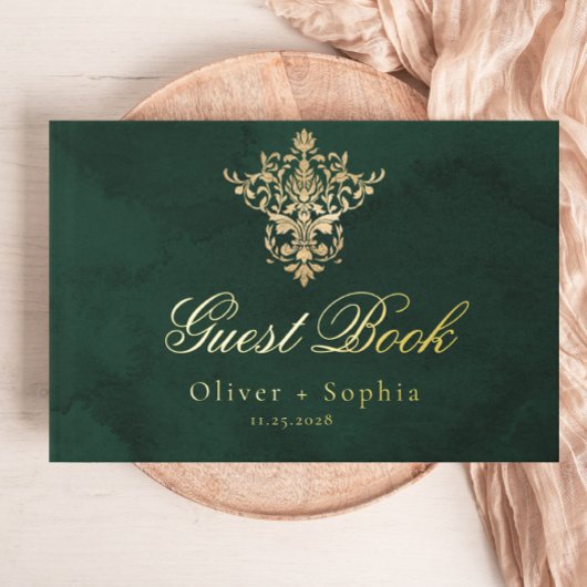 Emerald Green Gold Victoriaans bruiloft Gastenboek