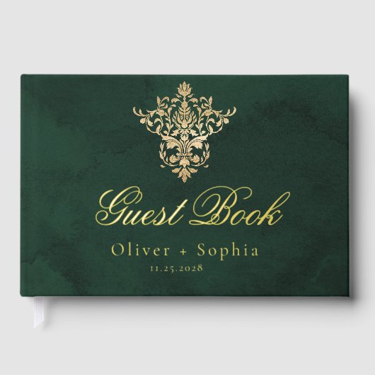 Emerald Green Gold Victoriaans  bruiloft Gastenboek (Voorkant)