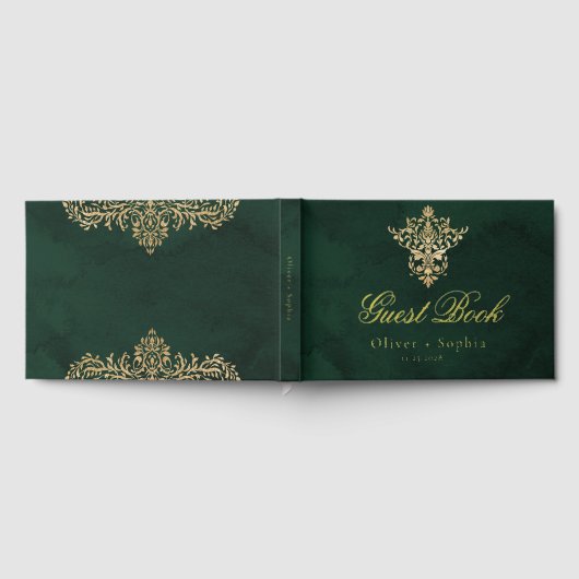 Emerald Green Gold Victoriaans  bruiloft Gastenboek (Volledig)