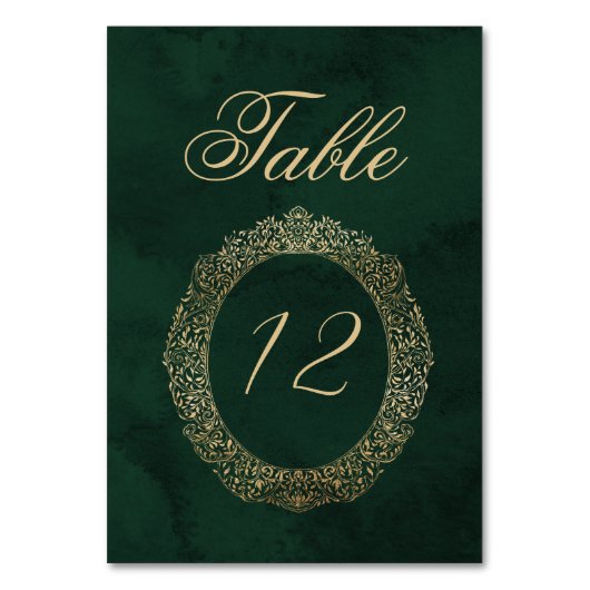 Emerald Green Gold Victorian Wedding table number Kaart (Voorkant)