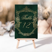 Emerald Green Gold Victorian Wedding table number Kaart