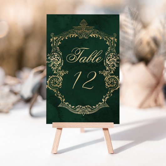 Emerald Green Gold Victorian Wedding table number Kaart
