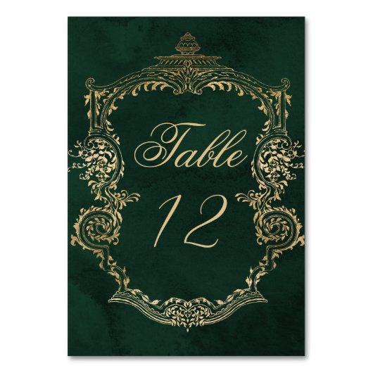 Emerald Green Gold Victorian Wedding table number Kaart (Achterkant)