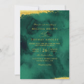 Emerald Green Gold Watercolor QR Code Wedding Kaart (Voorkant)