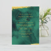 Emerald Green Gold Watercolor QR Code Wedding Kaart (Staand voorkant)