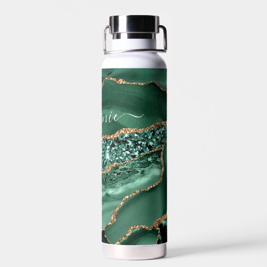 Emerald Green Gold Waterfles Custom Name (Achterkant)