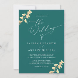 Emerald Green & Gold Waterverf Wedding Invitation Kaart
