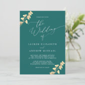Emerald Green & Gold Waterverf Wedding Invitation Kaart (Staand voorkant)