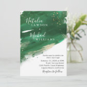 Emerald Green & Gold Waterverf Wedding Invitation Kaart (Staand voorkant)