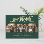 Emerald Green Gold Wedding 4 Foto Save the Date (Staand voorkant)