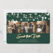 Emerald Green Gold Wedding 4 Foto Save the Date (Voorkant)