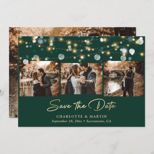 Emerald Green Gold Wedding 4 Foto Save the Date (Voorkant / Achterkant)
