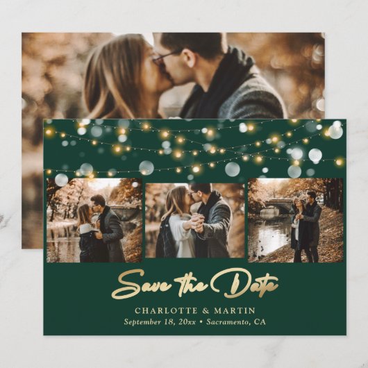 Emerald Green Gold Wedding 4 Foto Save the Date (Voorkant / Achterkant)