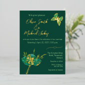 Emerald green gold Wedding Invitation Folie Feestdagenkaart (Staand Voorkant)