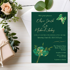 Emerald green gold Wedding Invitation Folie Feestdagenkaart