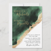 Emerald Green & Gold Wedding Invitation Kaart (Voorkant)
