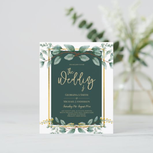 Emerald Green Gold Wedding Invitding Digital (Staand voorkant)