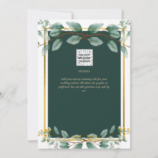 Emerald Green Gold Wedding Invitding Digital Kaart (Achterkant)