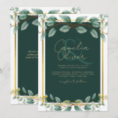 Emerald Green Gold Wedding Invitding Digital Kaart (Voorkant / Achterkant)