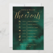 Emerald Green & Gold Wedding Order of Events Kaart (Voorkant)