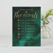 Emerald Green & Gold Wedding Order of Events Kaart (Staand voorkant)