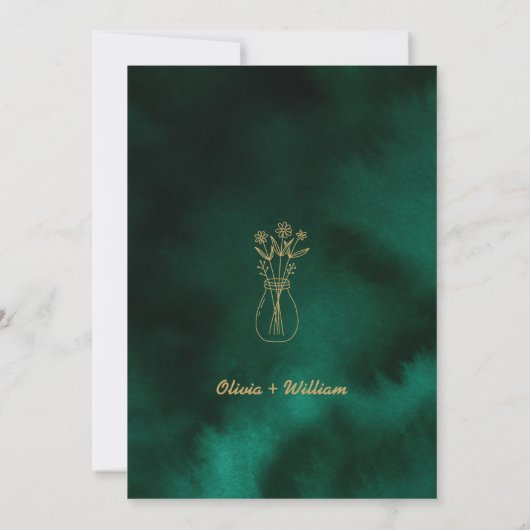 Emerald Green & Gold Wedding Order of Events Kaart (Achterkant)