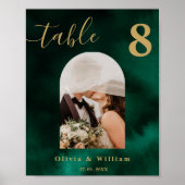Emerald Green & Gold Wedding PHOTO Table Number  Poster (Voorkant)