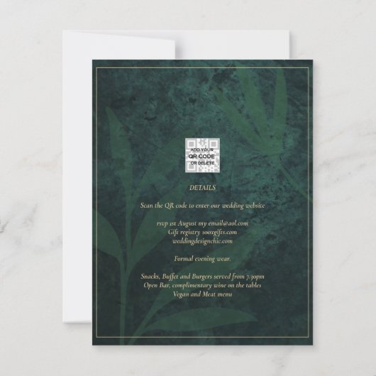 Emerald Green Gold Wedding Print Digital Download Kaart (Achterkant)
