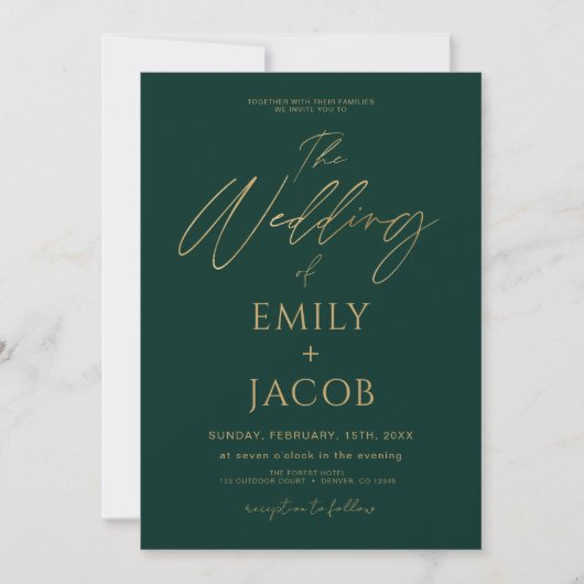 Emerald Green Gold Wedding QR Code Foto Kaart (Voorkant)