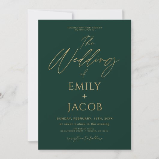 Emerald Green Gold Wedding QR Code Fotoscript Kaart (Voorkant)