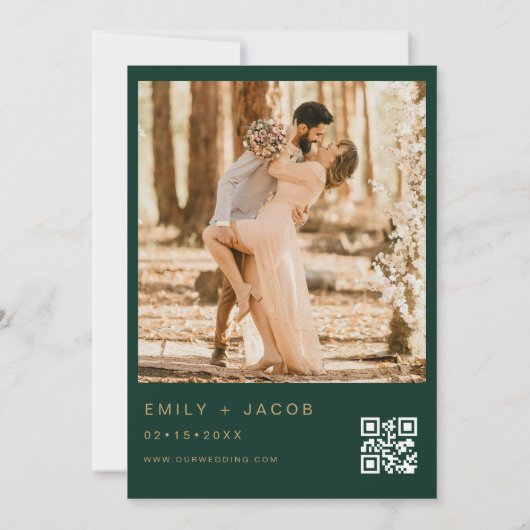 Emerald Green Gold Wedding QR Code Fotoscript Kaart (Achterkant)