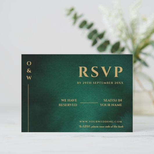 Emerald Green & Gold Wedding QR Code RSVP (Staand voorkant)
