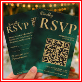 Emerald Green & Gold Wedding QR Code RSVP Informatiekaartje