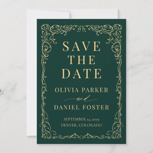 Emerald Green Gold Wedding Save the Date (Voorkant)