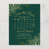 Emerald Green Gold Wedding Save the Date Calendar Aankondigingskaart (Voorkant)