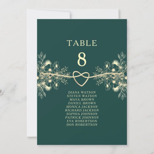 Emerald Green Gold Wedding Seating Chart (Voorkant)