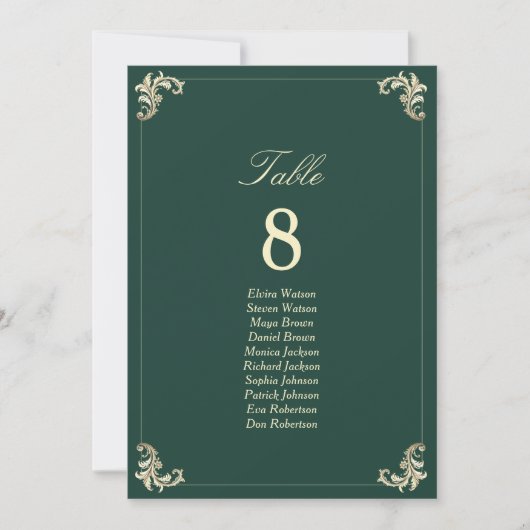 Emerald Green Gold Wedding Seating Chart (Voorkant)