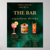 Emerald Green & Gold Wedding Signature Drinken Bar Poster (Voorkant)